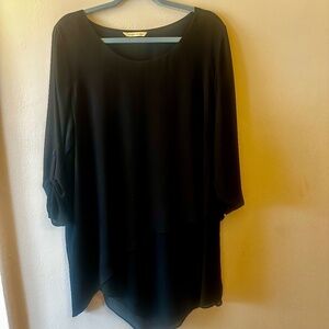 Asymmetrical sheer layered black tunic-Large